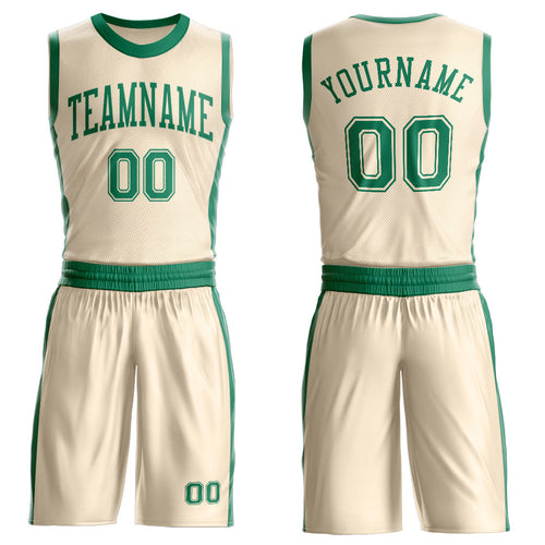 Custom Cream Kelly Green Round Neck Basketball Uniform Jersey