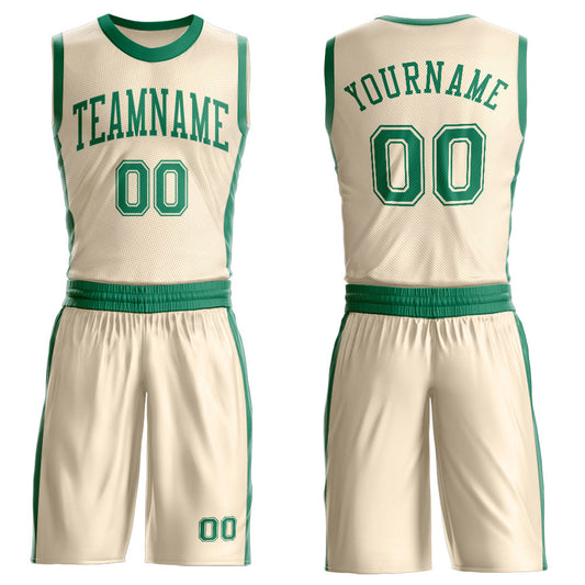 Custom Cream Kelly Green Round Neck Basketball Uniform Jersey