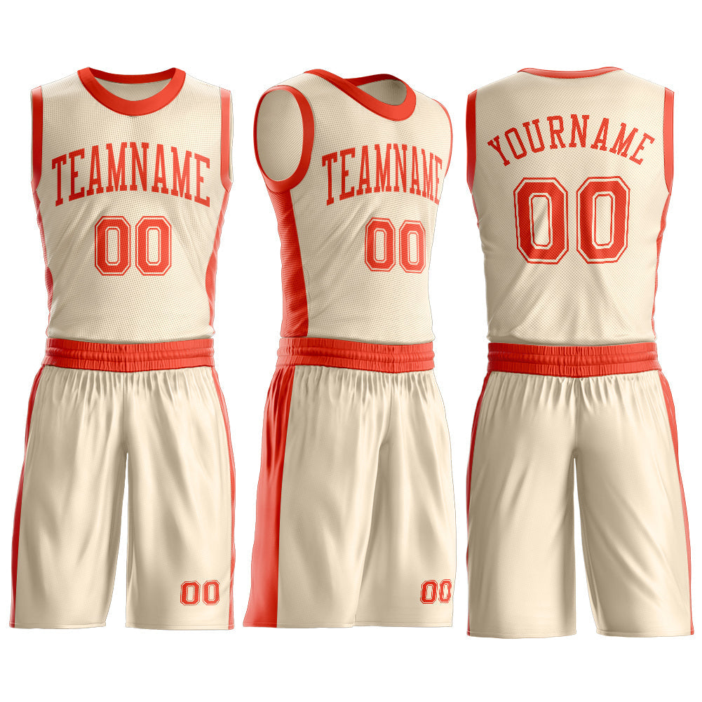 Custom Cream Orange Round Neck Basketball Uniform Jersey