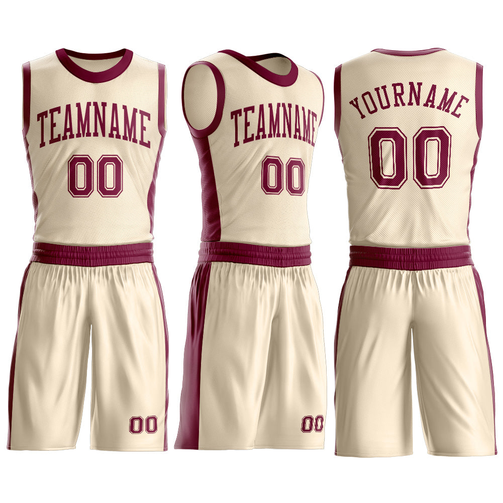 Custom Cream Maroon Round Neck Basketball Uniform Jersey
