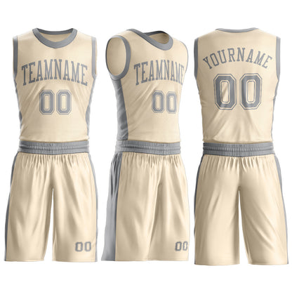 Custom Cream Gray Round Neck Basketball Uniform Jersey