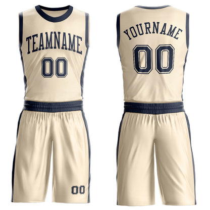 Custom Cream Navy Round Neck Basketball Uniform Jersey