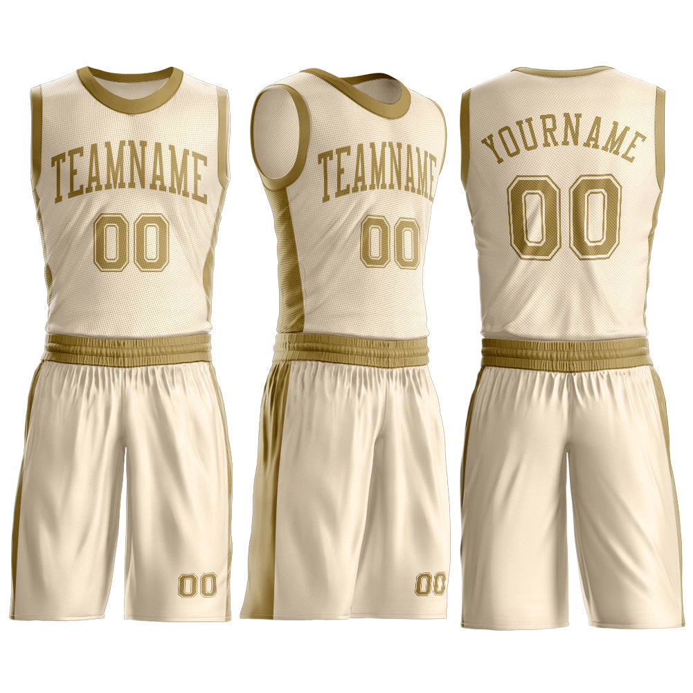 Custom Cream Old Gold Round Neck Basketball Uniform Jersey