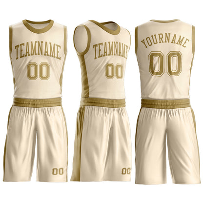 Custom Cream Old Gold Round Neck Basketball Uniform Jersey