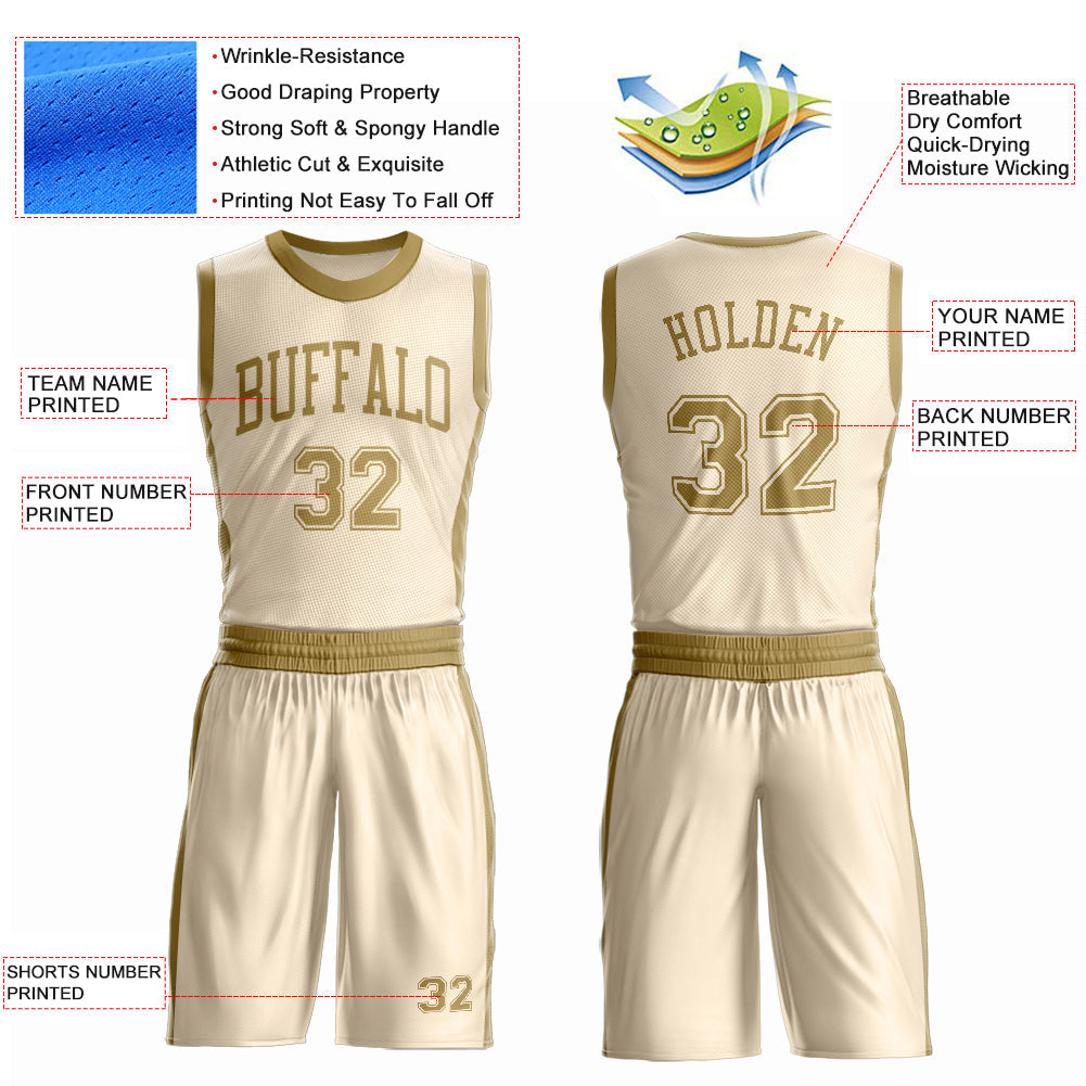 Custom Cream Old Gold Round Neck Basketball Uniform Jersey