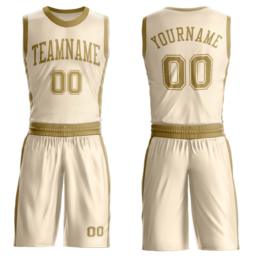 Custom Cream Old Gold Round Neck Basketball Uniform Jersey