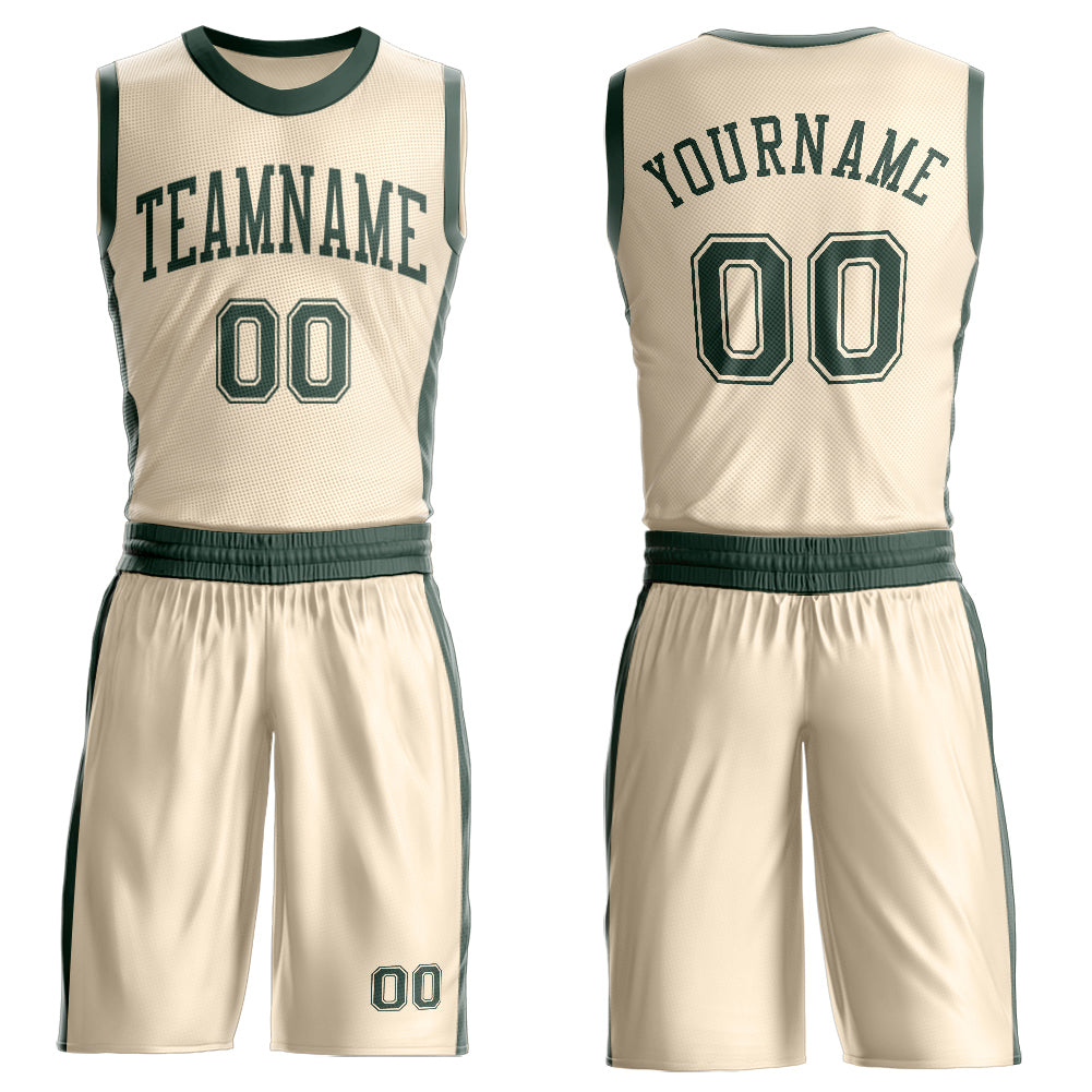 Custom Cream Green Round Neck Basketball Uniform Jersey