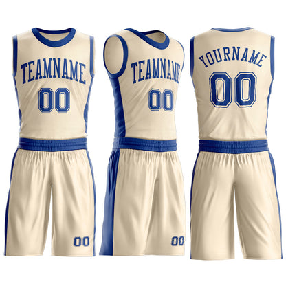 Custom Cream Royal Round Neck Basketball Uniform Jersey