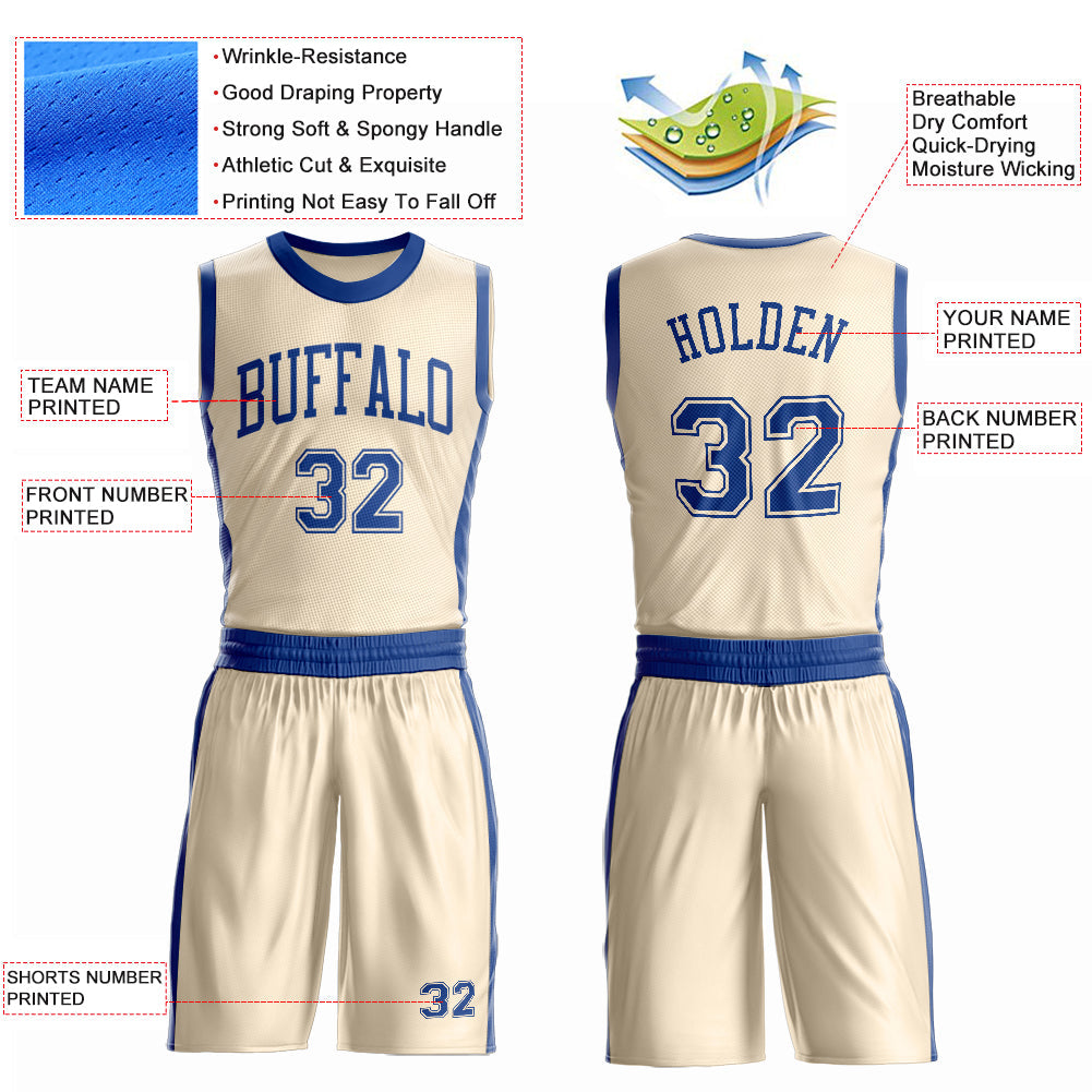 Custom Cream Royal Round Neck Basketball Uniform Jersey