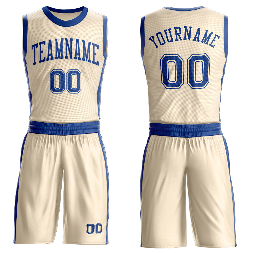 Custom Cream Royal Round Neck Basketball Uniform Jersey