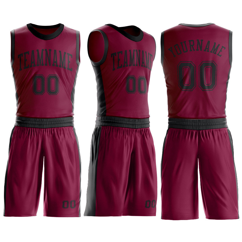 Custom Maroon Black Round Neck Basketball Uniform Jersey