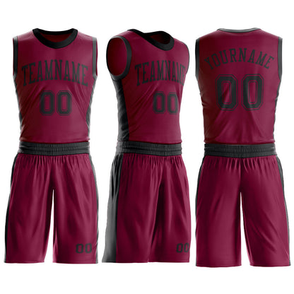 Custom Maroon Black Round Neck Basketball Uniform Jersey