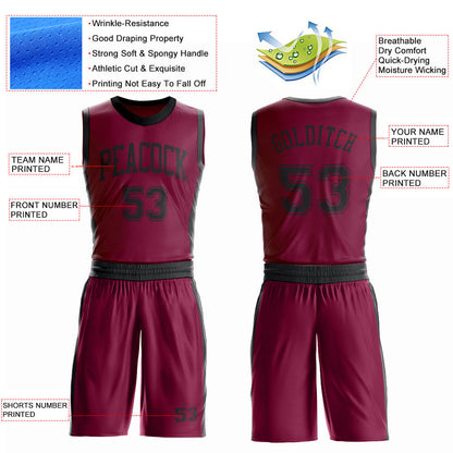 Custom Maroon Black Round Neck Basketball Uniform Jersey