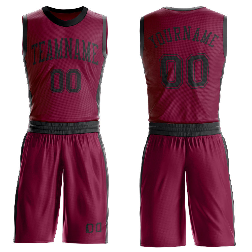 Custom Maroon Black Round Neck Basketball Uniform Jersey