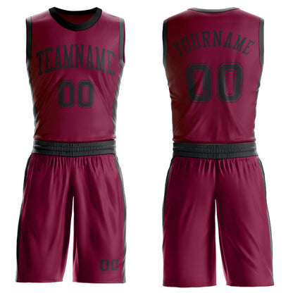 Custom Maroon Black Round Neck Basketball Uniform Jersey
