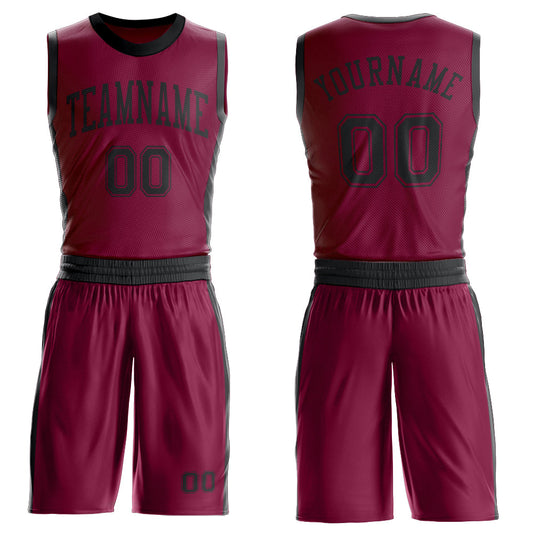 Custom Maroon Black Round Neck Basketball Uniform Jersey