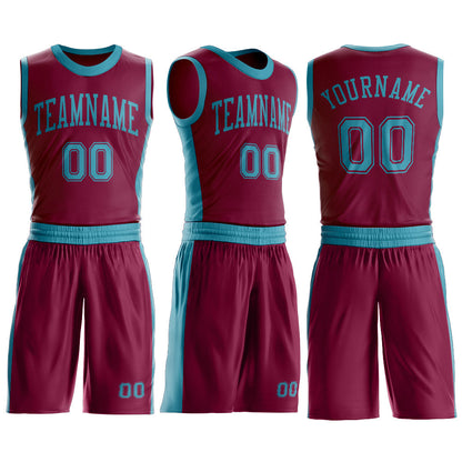 Custom Maroon Teal Round Neck Basketball Uniform Jersey