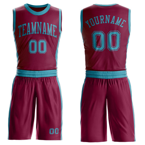 Custom Maroon Teal Round Neck Basketball Uniform Jersey