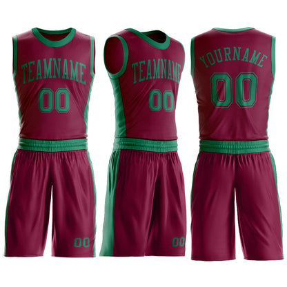 Custom Maroon Kelly Green Round Neck Basketball Uniform Jersey