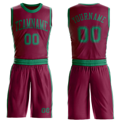 Custom Maroon Kelly Green Round Neck Basketball Uniform Jersey
