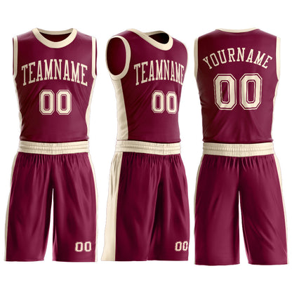 Custom Maroon Cream Round Neck Basketball Uniform Jersey