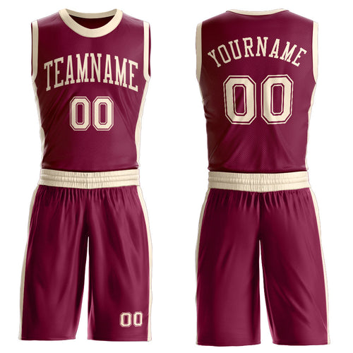 Custom Maroon Cream Round Neck Basketball Uniform Jersey