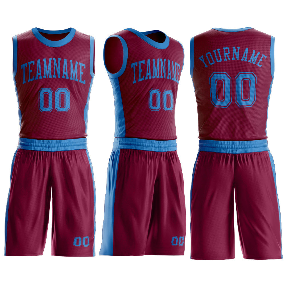 Custom Maroon Blue Round Neck Basketball Uniform Jersey