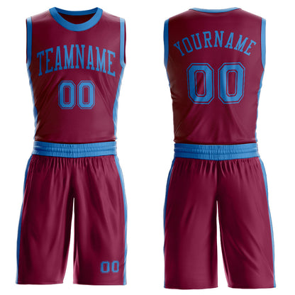 Custom Maroon Blue Round Neck Basketball Uniform Jersey