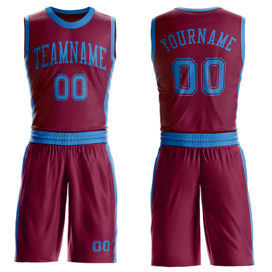 Custom Maroon Blue Round Neck Basketball Uniform Jersey