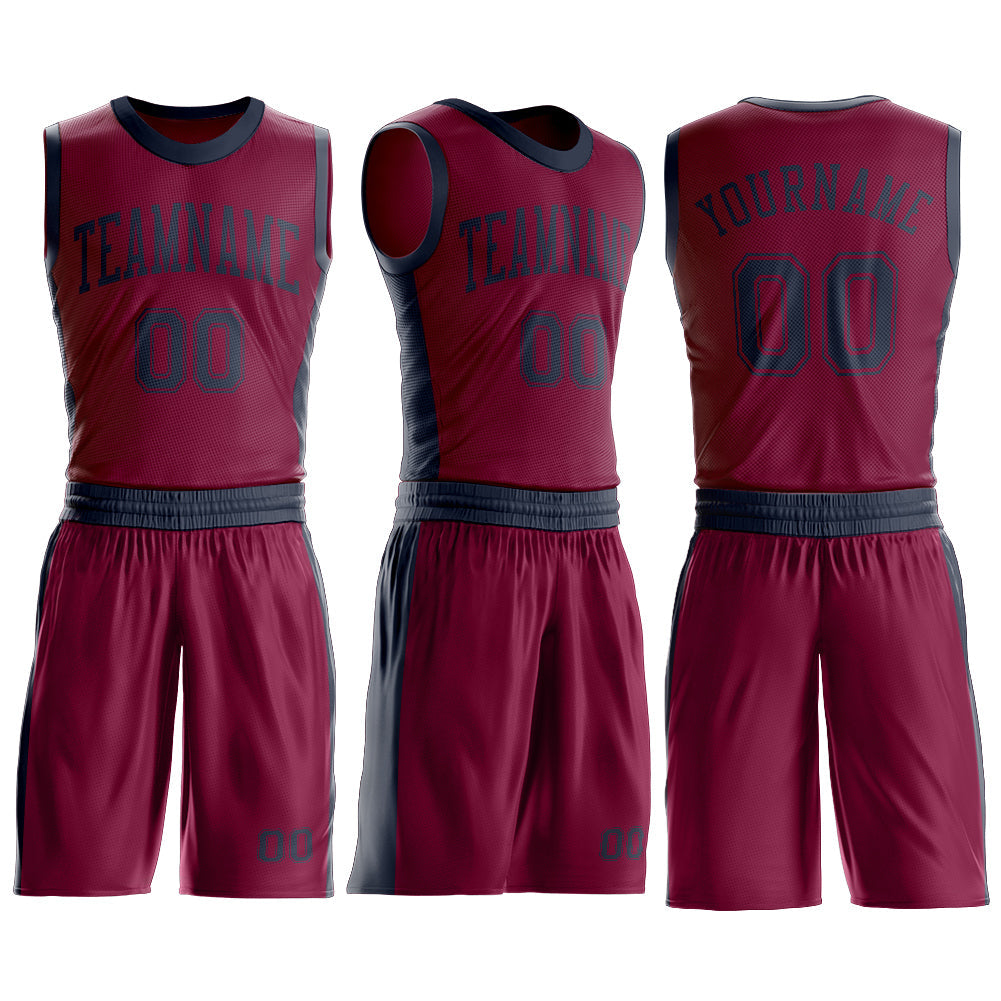Custom Maroon Navy Round Neck Basketball Uniform Jersey