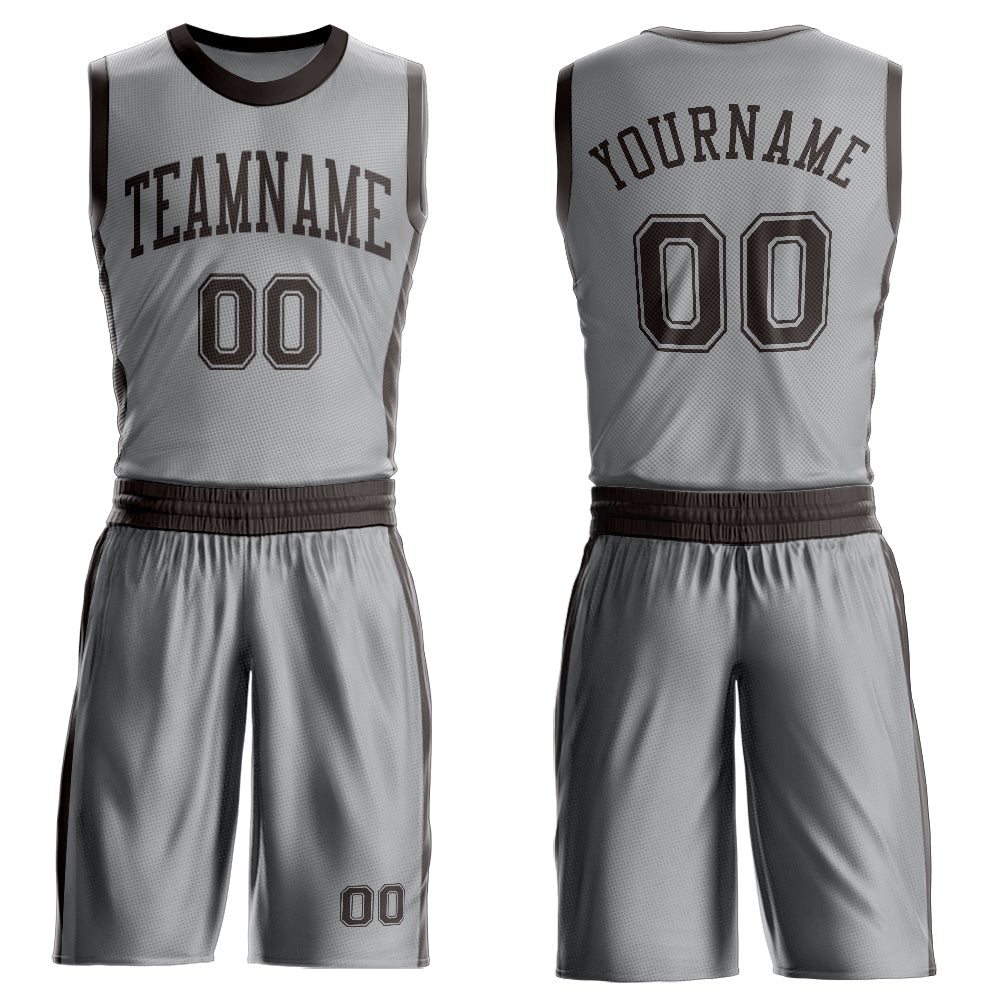 Custom Gray Brown Round Neck Basketball Uniform Jersey