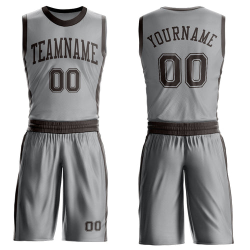Custom Gray Brown Round Neck Basketball Uniform Jersey
