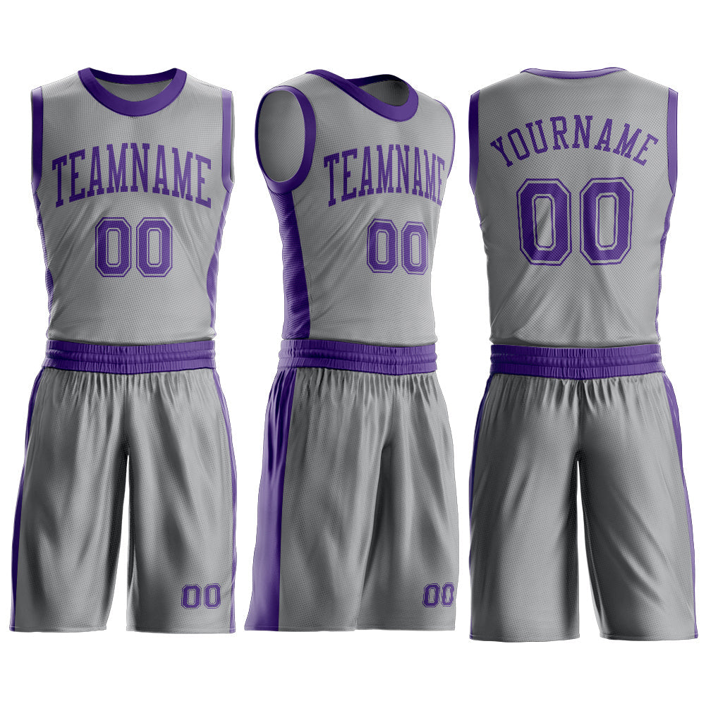 Custom Gray Purple Round Neck Basketball Uniform Jersey