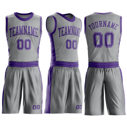 Custom Gray Purple Round Neck Basketball Uniform Jersey