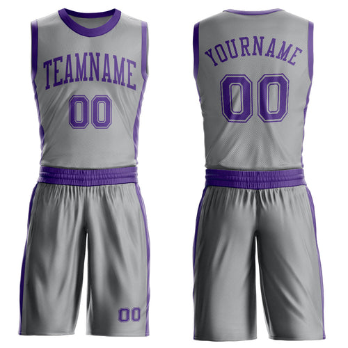 Custom Gray Purple Round Neck Basketball Uniform Jersey