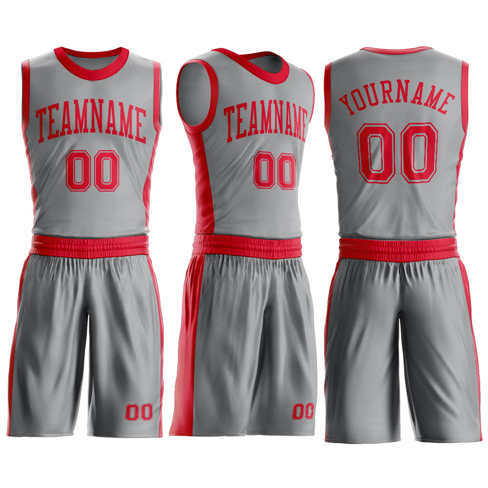 Custom Gray Red Round Neck Basketball Uniform Jersey