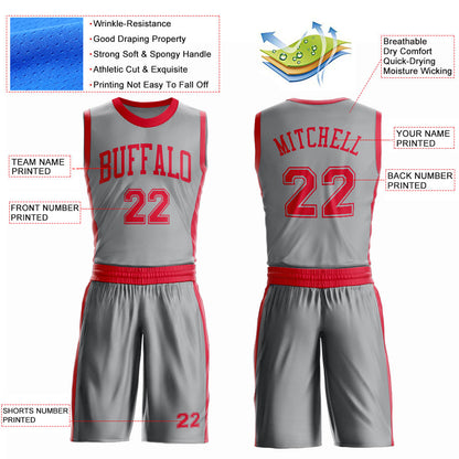 Custom Gray Red Round Neck Basketball Uniform Jersey