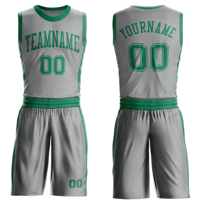 Custom Gray Kelly Green Round Neck Basketball Uniform Jersey