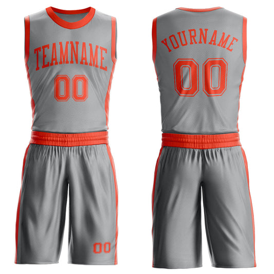 Custom Gray Orange Round Neck Basketball Uniform Jersey