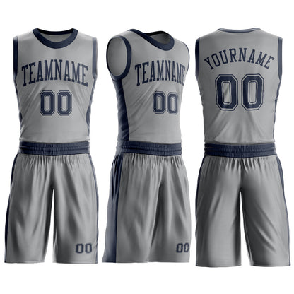 Custom Gray Navy Round Neck Basketball Uniform Jersey