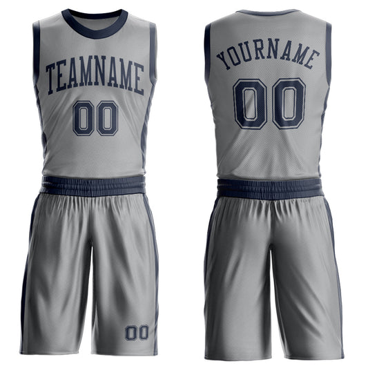 Custom Gray Navy Round Neck Basketball Uniform Jersey