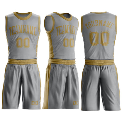 Custom Gray Old Gold Round Neck Basketball Uniform Jersey