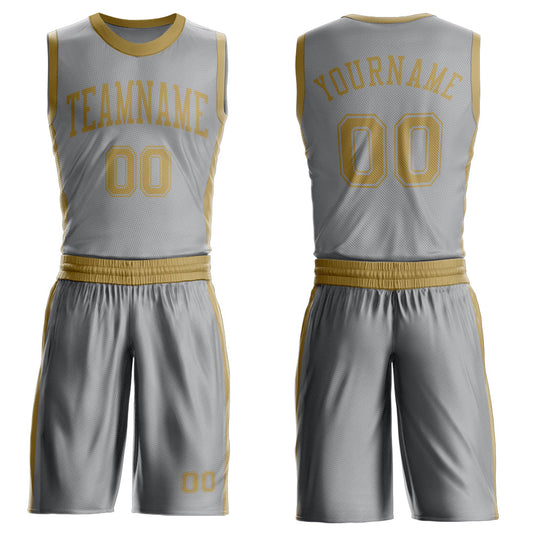 Custom Gray Old Gold Round Neck Basketball Uniform Jersey