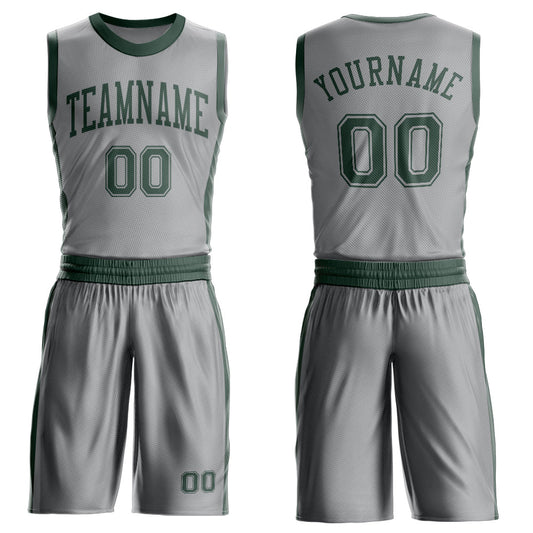 Custom Gray Green Round Neck Basketball Uniform Jersey