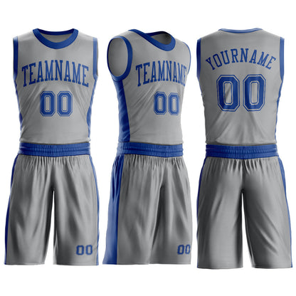 Custom Gray Royal Round Neck Basketball Uniform Jersey