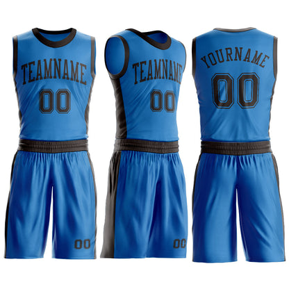 Custom Blue Brown Round Neck Basketball Uniform Jersey
