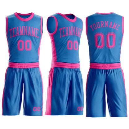 Custom Blue Pink Round Neck Basketball Uniform Jersey