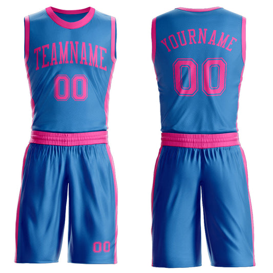 Custom Blue Pink Round Neck Basketball Uniform Jersey