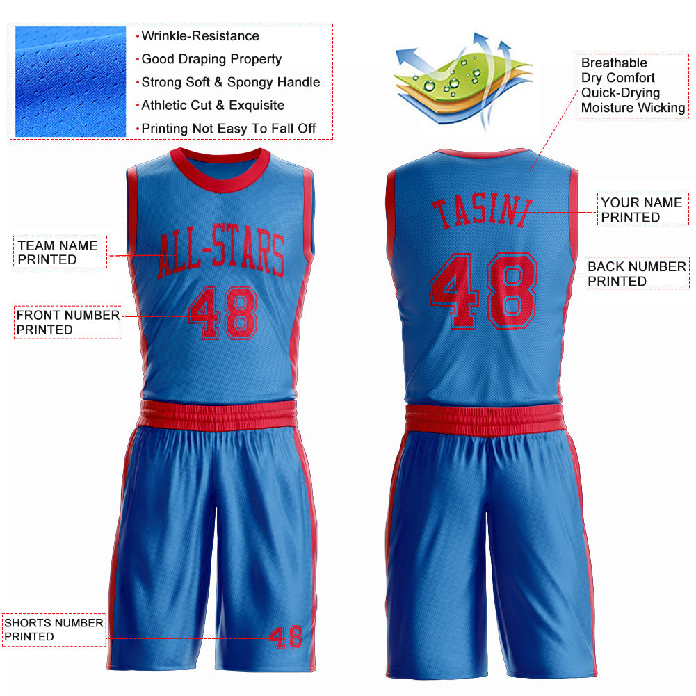 Custom Blue Red Round Neck Basketball Uniform Jersey