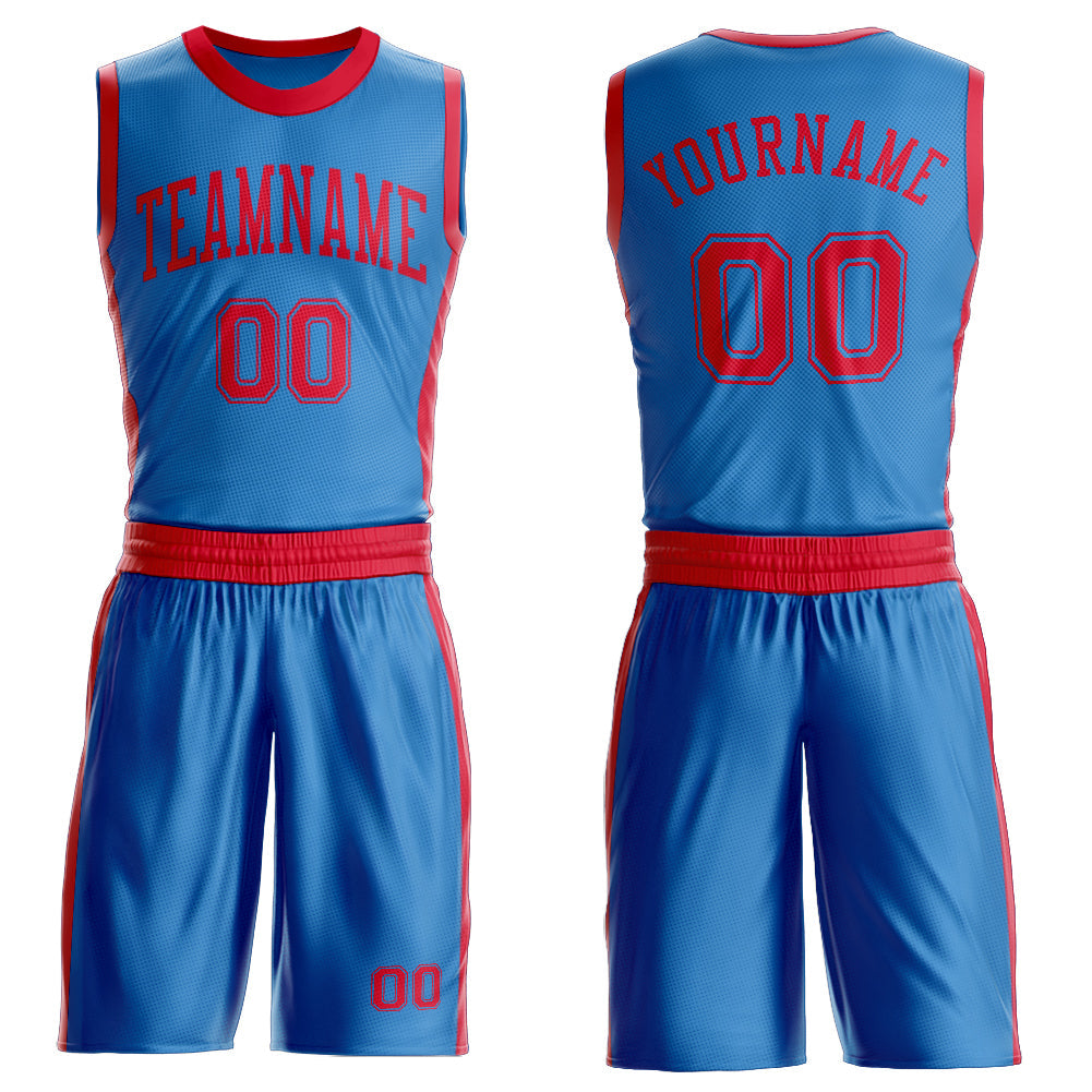 Custom Blue Red Round Neck Basketball Uniform Jersey